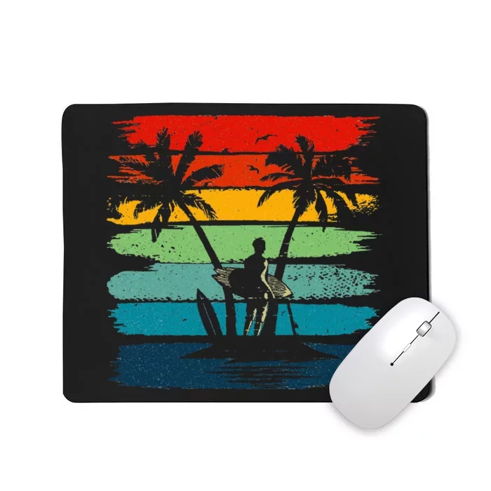 Vintage Summer Vacation Surf Surfing Surfers Beach Palm Tree Mousepad