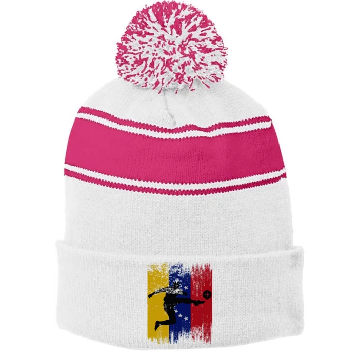 Venezuela Soccer Venezuelan Football Venezolano Futbol Stripe Pom Pom Beanie