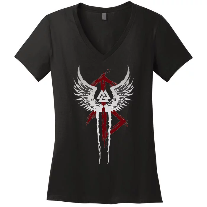 Valkyrie Symbol Valknut Odin Wings Vikings Asgard Valhalla Women's V-Neck T-Shirt