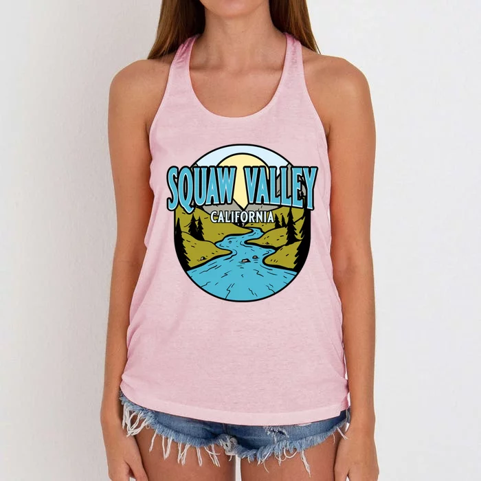 Vintage Squaw Valley California River Valley Souvenir Print Funny Gift Women's Knotted Racerback Tank