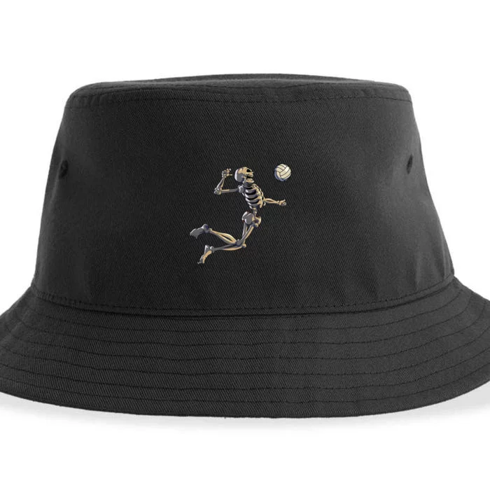 Volleyball Skeleton Volleyball Player Halloween Sustainable Bucket Hat