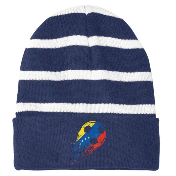 Venezuela Soccer Venezuelan Flag Pride Soccer Player Striped Beanie with Solid Band