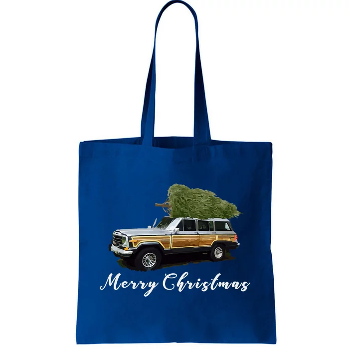 Vintage Surf Wagon Xmas Merry Christmas Tree On A Truck Tote Bag