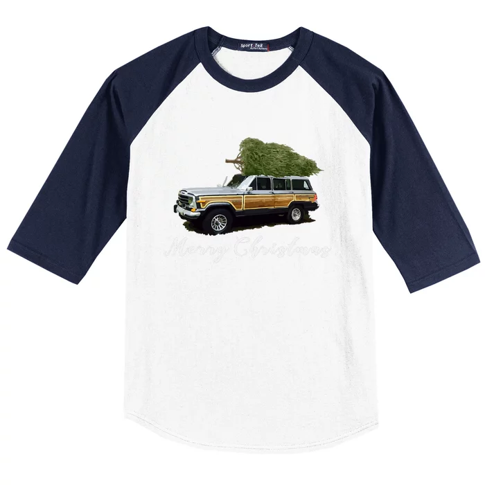 Vintage Surf Wagon Xmas Merry Christmas Tree On A Truck Baseball Sleeve Shirt