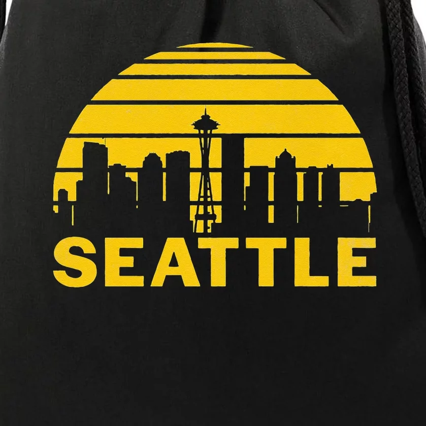 Vintage Seattle Washington Cityscape Retro Drawstring Bag