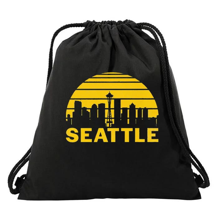 Vintage Seattle Washington Cityscape Retro Drawstring Bag