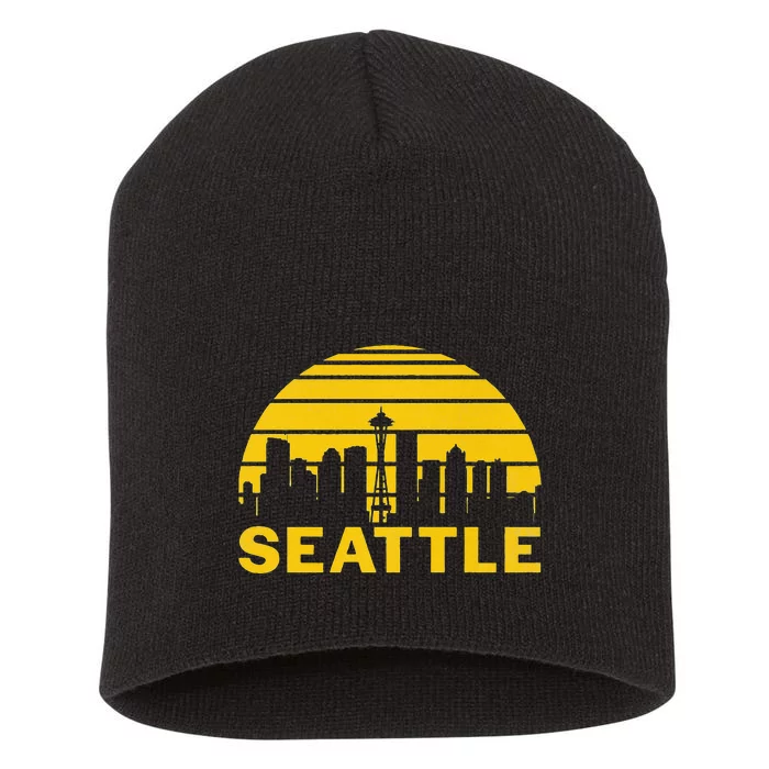 Vintage Seattle Washington Cityscape Retro Short Acrylic Beanie