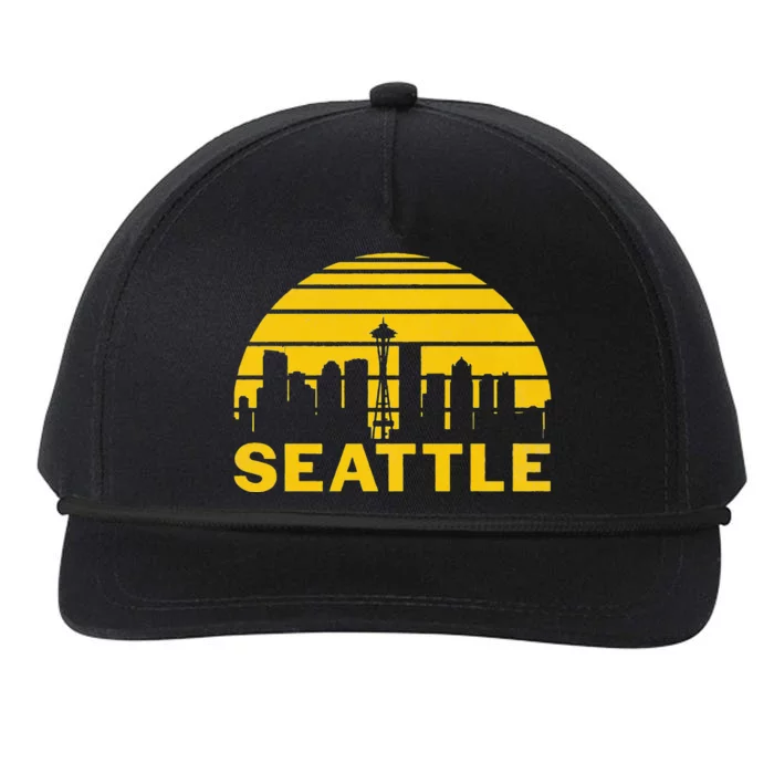 Vintage Seattle Washington Cityscape Retro Snapback Five-Panel Rope Hat