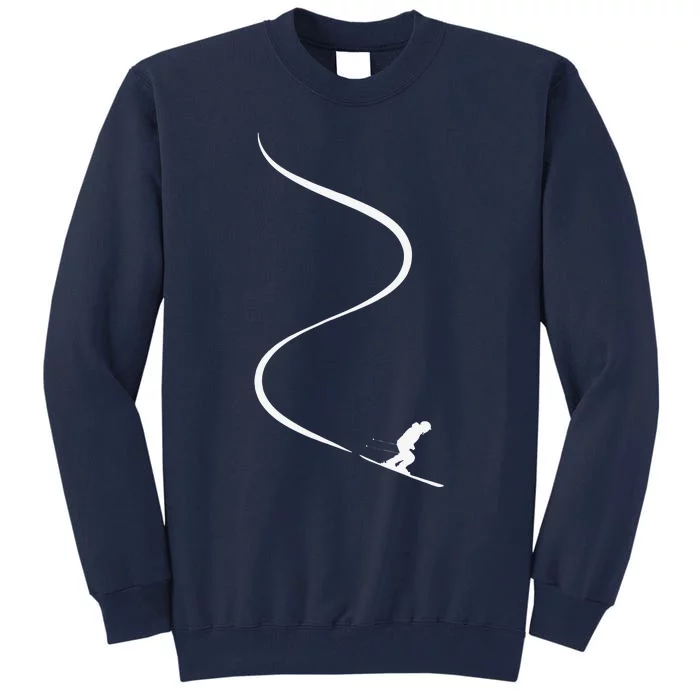 vintage Skier with tracks in deep powder snow freeride Tall Sweatshirt