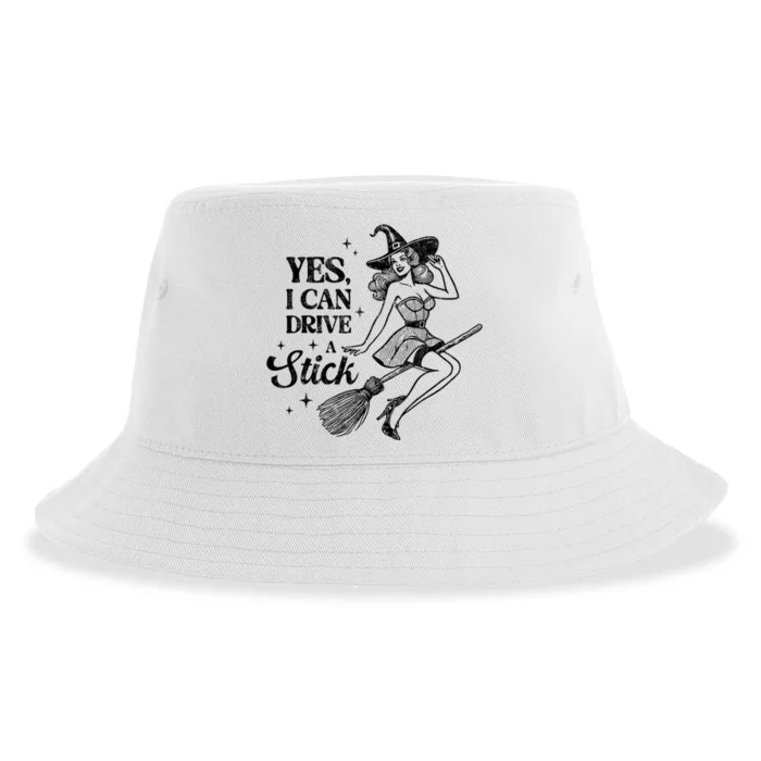 Vintage Sexy Witch Yes I Can Drive A Stick Halloween Costume Sustainable Bucket Hat