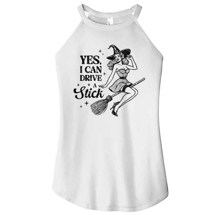 Vintage Sexy Witch Yes I Can Drive A Stick Halloween Costume Women’s Perfect Tri Rocker Tank