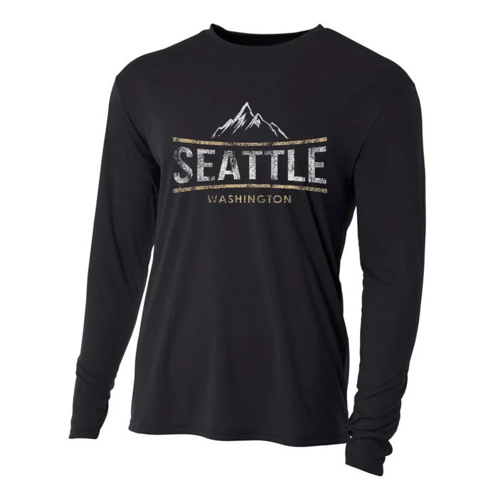 Vintage Seattle Washington Retro Mountain Travel Souvenir Cooling Performance Long Sleeve Crew