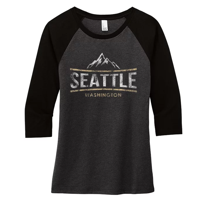 Vintage Seattle Washington Retro Mountain Travel Souvenir Women's Tri-Blend 3/4-Sleeve Raglan Shirt