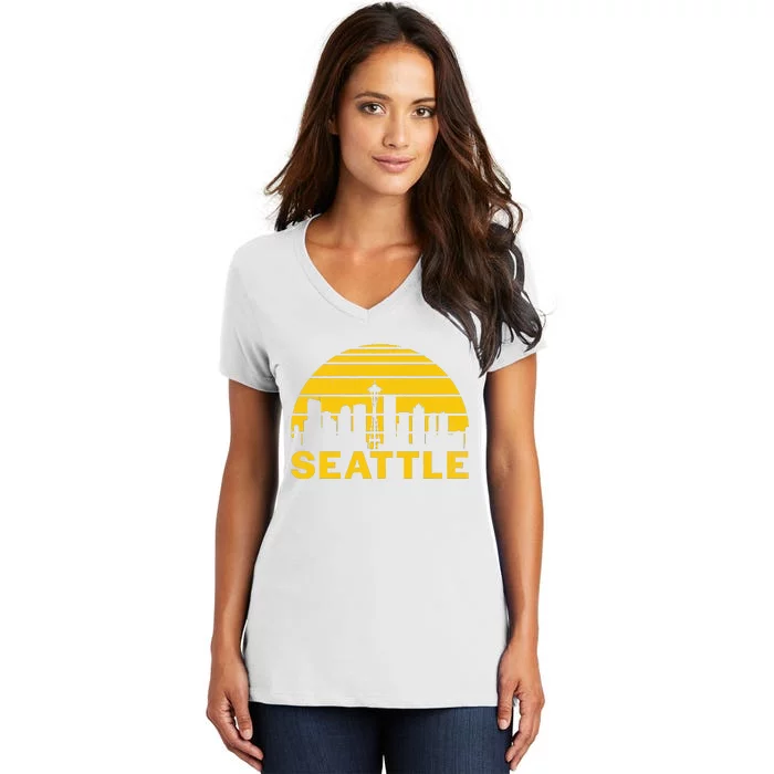 Vintage Seattle Washington Cityscape Retro Women's V-Neck T-Shirt