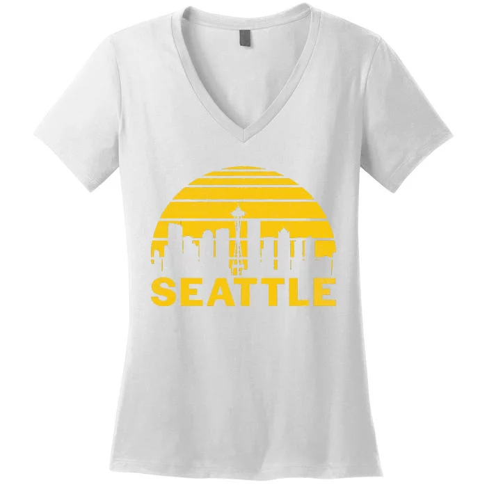 Vintage Seattle Washington Cityscape Retro Women's V-Neck T-Shirt