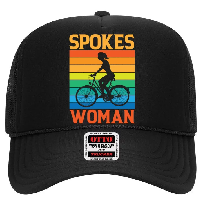 Vintage Spokes Woman Ride Bike Gift Funny Cycling High Crown Mesh Trucker Hat