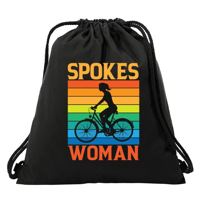 Vintage Spokes Woman Ride Bike Gift Funny Cycling Drawstring Bag