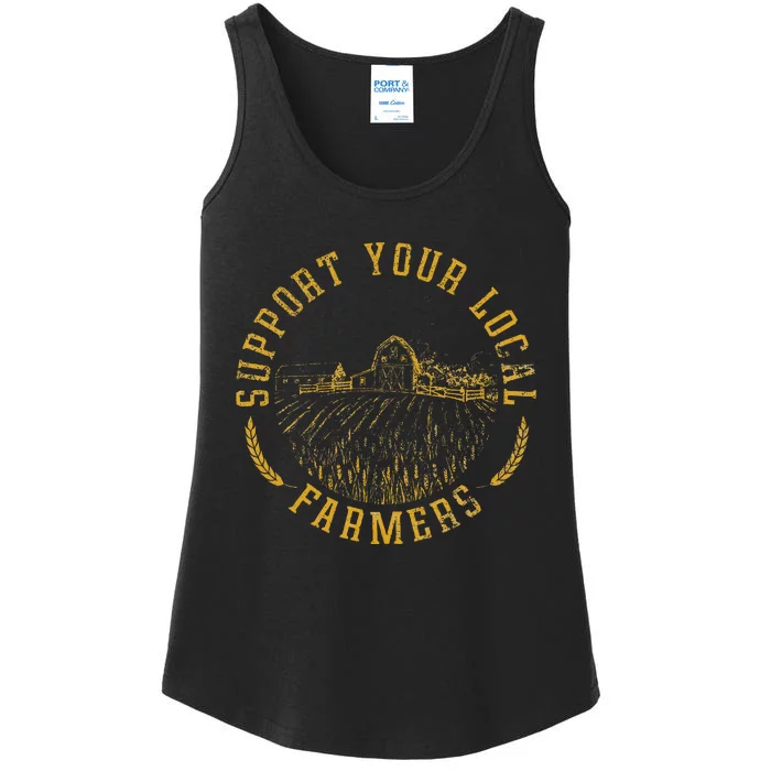 Vintage Support Your Local Farmers Farming Farm Farmer Ladies Essential Tank