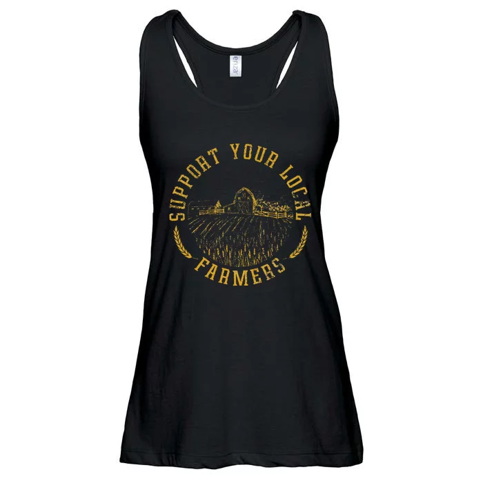 Vintage Support Your Local Farmers Farming Farm Farmer Ladies Essential Flowy Tank