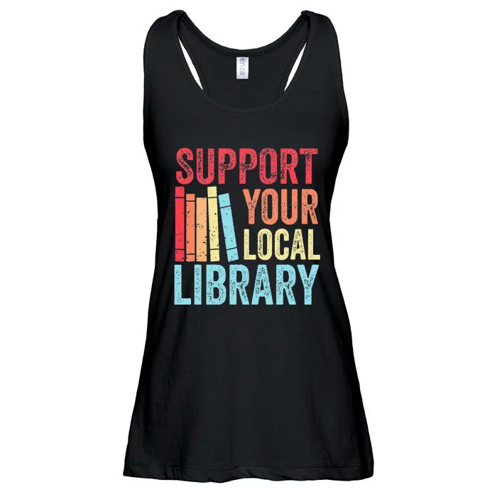 Vintage Support Your Local Library Book Readers Lovers Ladies Essential Flowy Tank