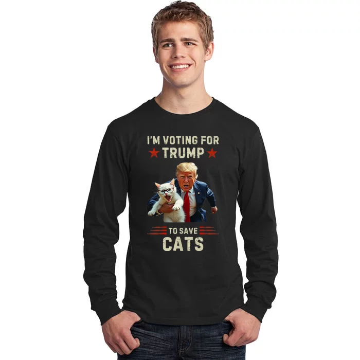 Vote Trump 2024 To Save Cats From Being Eaten Tall Long Sleeve T-Shirt