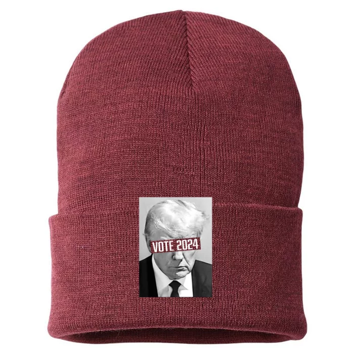 Vote Trump 2024 Mug Shot Trump Mug Shot Trump 24 Sustainable Knit Beanie