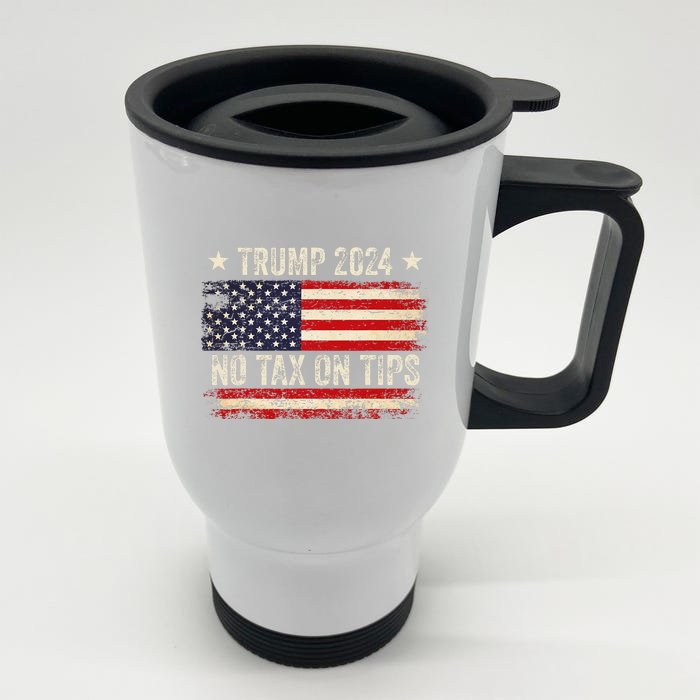 Vintage Trump 2024 No Tax On Tips Us Flag Front & Back Stainless Steel Travel Mug