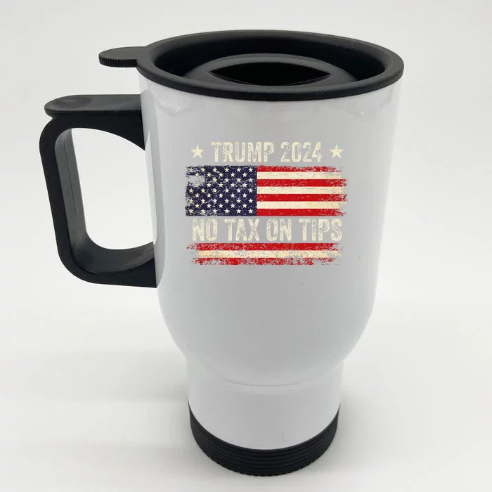 Vintage Trump 2024 No Tax On Tips Us Flag Front & Back Stainless Steel Travel Mug