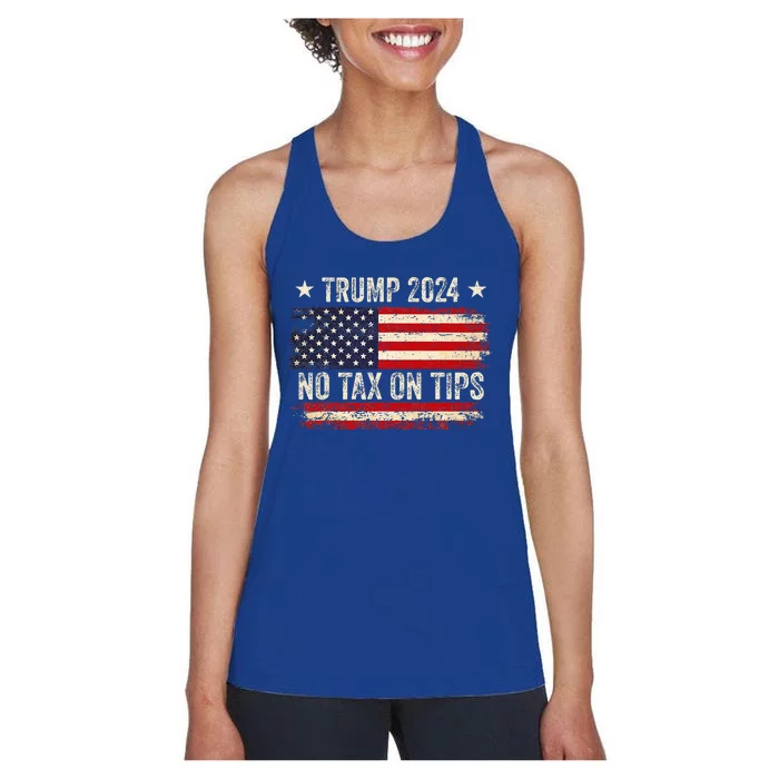 Vintage Trump 2024 No Tax On Tips Us Flag Women's Racerback Tank