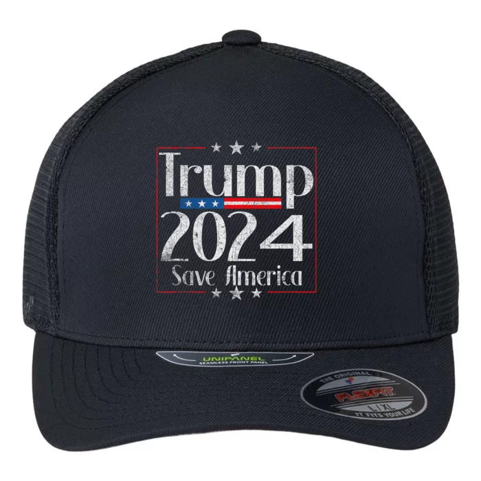 Vintage Trump 2024 Save America Vote Trump 2024 Flexfit Unipanel Trucker Cap