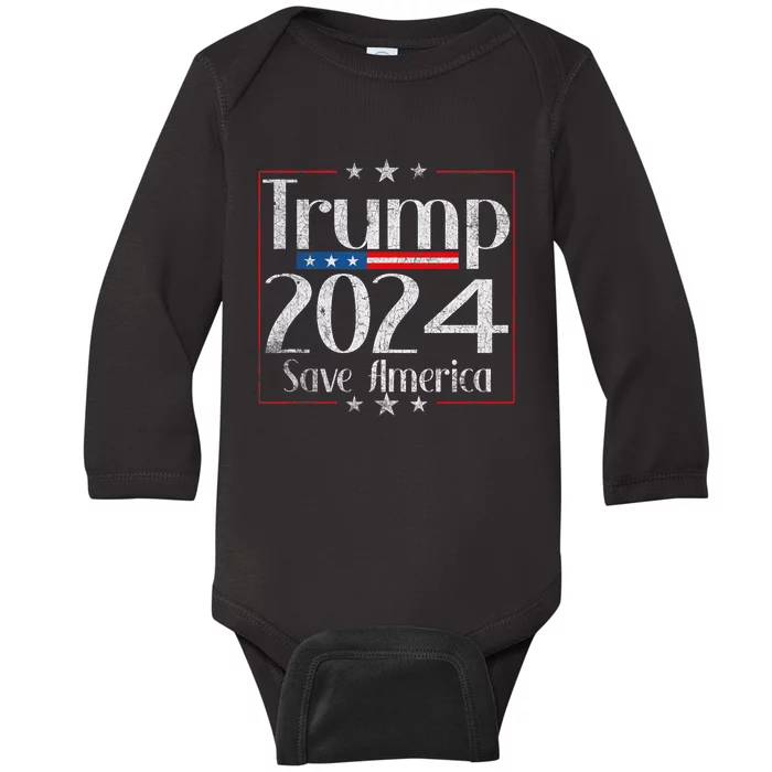 Vintage Trump 2024 Save America Vote Trump 2024 Baby Long Sleeve Bodysuit