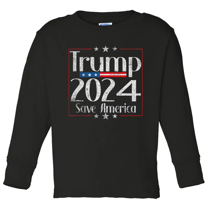 Vintage Trump 2024 Save America Vote Trump 2024 Toddler Long Sleeve Shirt