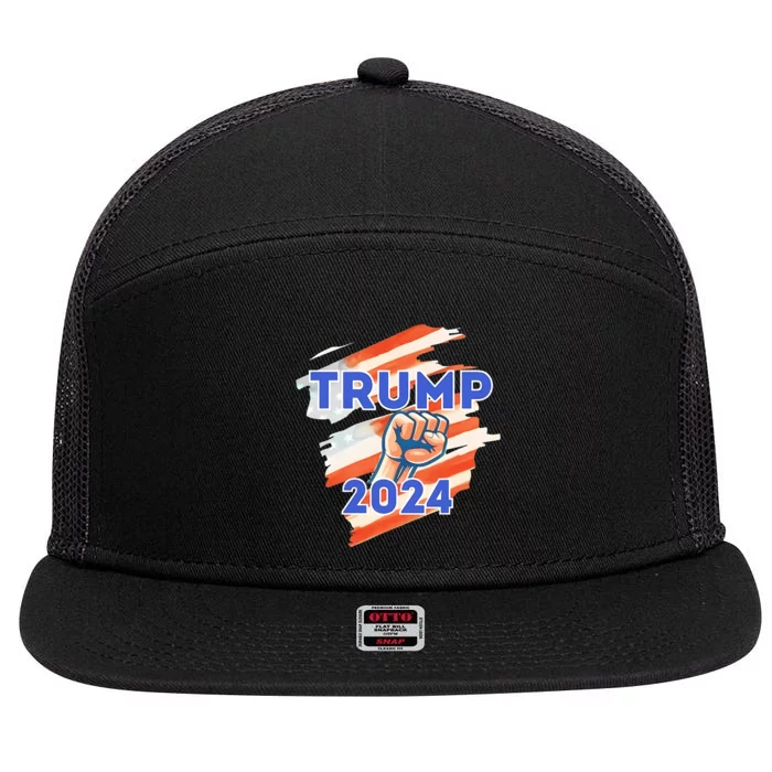 Vote Trump 2024 Usa Flag Power Fist Support 7 Panel Mesh Trucker Snapback Hat