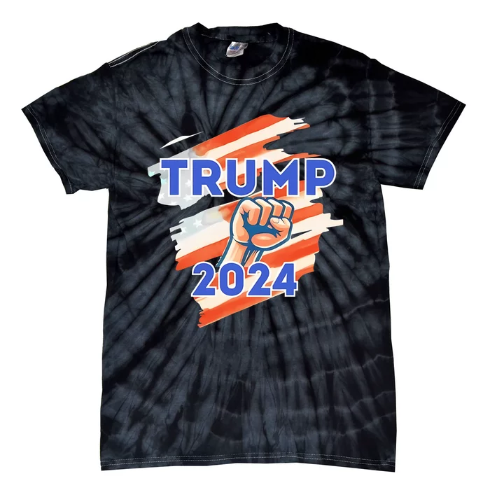 Vote Trump 2024 Usa Flag Power Fist Support Tie-Dye T-Shirt