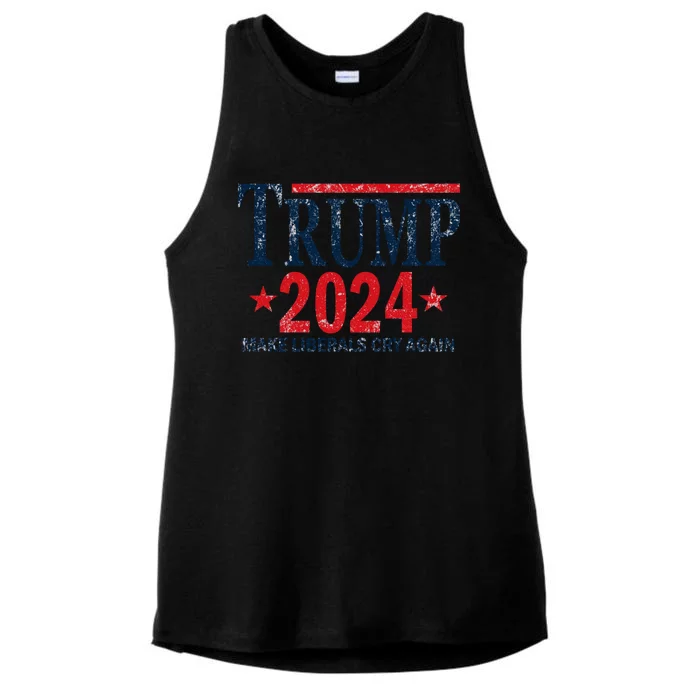 Vintage Trump 2024 Make Liberals Cry Again Gift Ladies Tri-Blend Wicking Tank