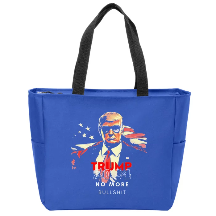 Vintage Trump 2024 No More Bullshit American Flag Zip Tote Bag