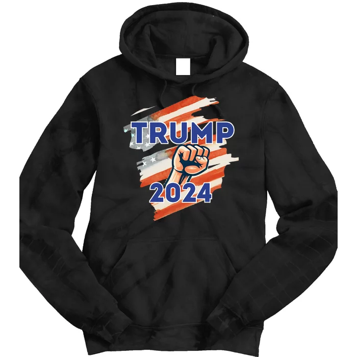 Vote Trump 2024 Usa Flag Power Fist Support Tie Dye Hoodie