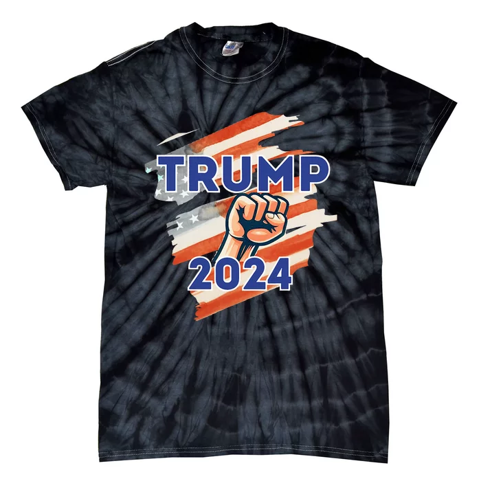 Vote Trump 2024 Usa Flag Power Fist Support Tie-Dye T-Shirt