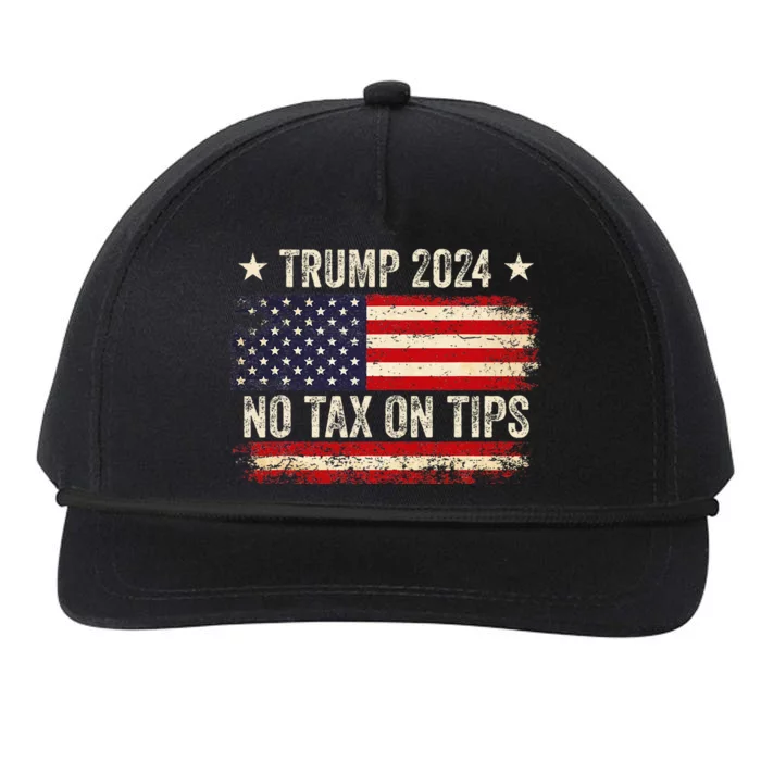 Vintage Trump 2024 No Tax On Tips Us Flag Snapback Five-Panel Rope Hat