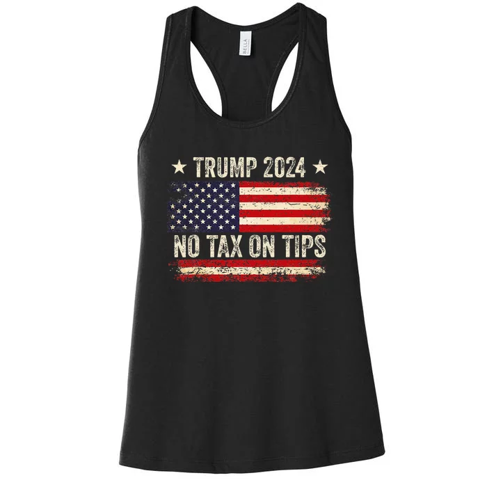 Vintage Trump 2024 No Tax On Tips Us Flag Women's Racerback Tank