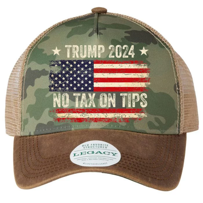 Vintage Trump 2024 No Tax On Tips Us Flag Legacy Tie Dye Trucker Hat