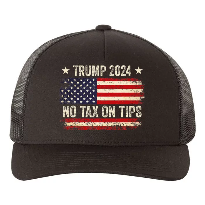 Vintage Trump 2024 No Tax On Tips Us Flag Yupoong Adult 5-Panel Trucker Hat