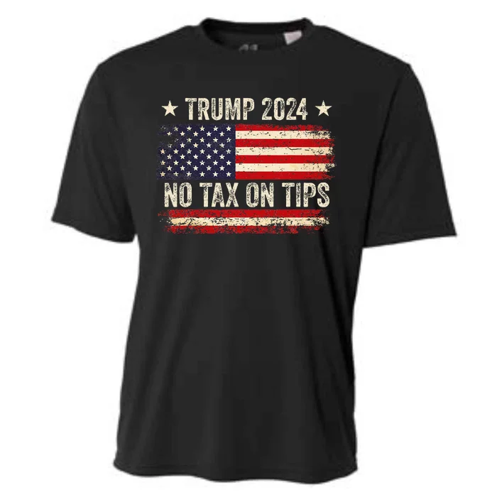 Vintage Trump 2024 No Tax On Tips Us Flag Cooling Performance Crew T-Shirt