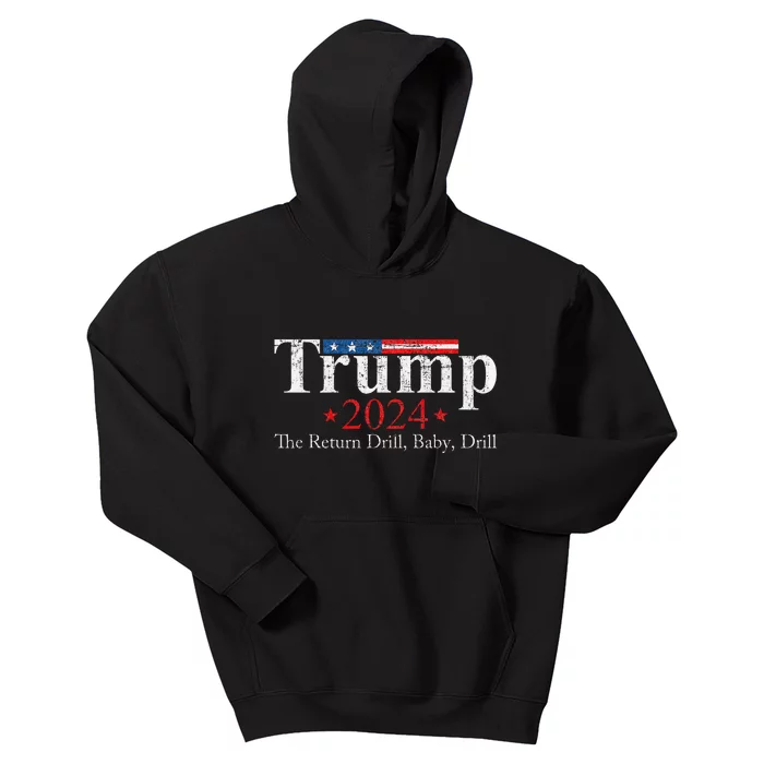 Vintage Trump 2024 Drill Baby Dril Us Flag Kids Hoodie