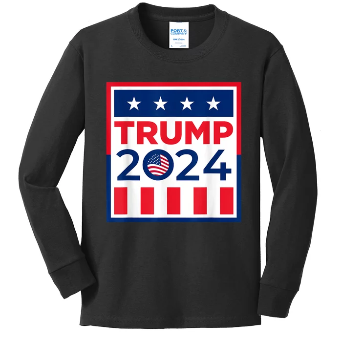 Vote Trump 2024 President Patriotic Republican Voter USA Kids Long Sleeve Shirt