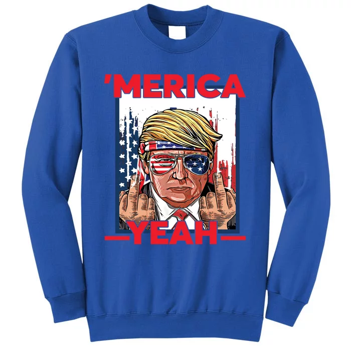 Vintage Trump 4th Of July Merica Yeah Usa Flag Patriotic Gift Tall Sweatshirt