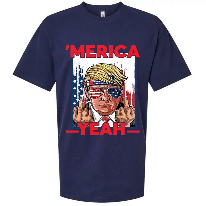 Vintage Trump 4th Of July Merica Yeah Usa Flag Patriotic Gift Sueded Cloud Jersey T-Shirt