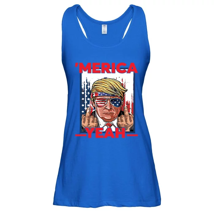 Vintage Trump 4th Of July Merica Yeah Usa Flag Patriotic Gift Ladies Essential Flowy Tank