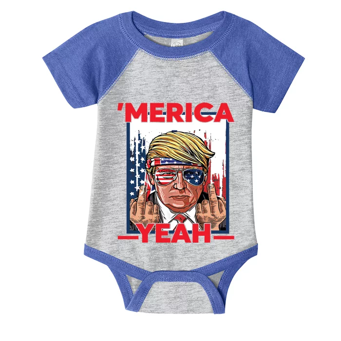 Vintage Trump 4th Of July Merica Yeah Usa Flag Patriotic Gift Infant Baby Jersey Bodysuit