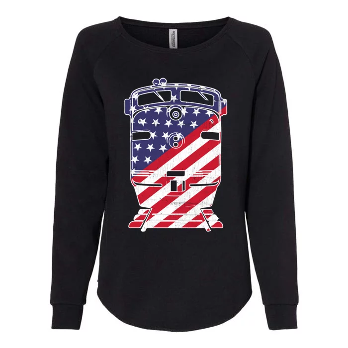 Vintage Train 4th Of July Patriotic American Flag Gift Womens California Wash Sweatshirt